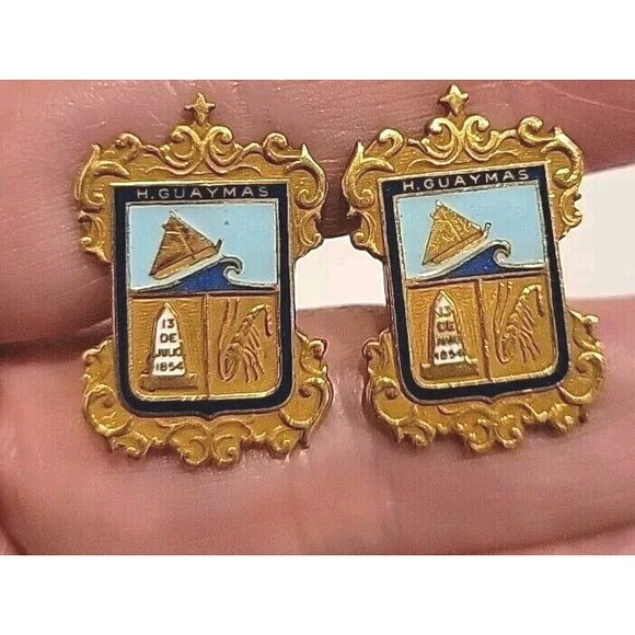 Vintage Entenmann Gold Filled Cufflinks Nautical Theme Enamel Ornate 1/20 12k - Picture 1 of 6